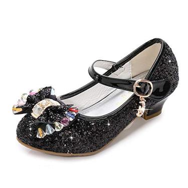 Imagem de TangDao Sapatos sociais infantis para meninas, festa de casamento, brilhante, Mary Jane, salto alto, princesa, flor, sapatos de lantejoulas com glitter, para meninas pequenas e grandes,
