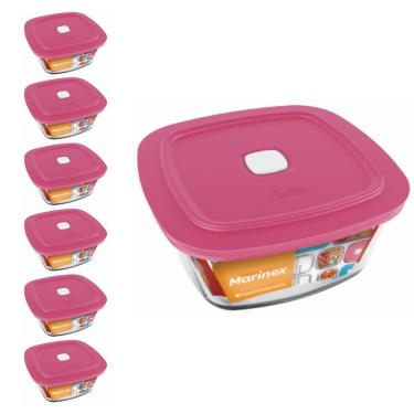 Imagem de Pote Vidro Quadrado Facilita Marmita 500ML Marinex 6Un