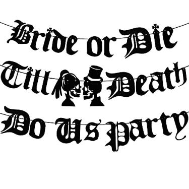 Imagem de Aisosiks Faixa de festa Till Death Do Us, faixa de noiva ou matriz para decorações de festa de casamento de despedida de solteira de Halloween, festa de despedida de solteira, festa de casamento de