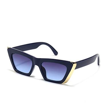 Imagem de Óculos de sol de luxo com aro de metal dourado olho de gato feminino na moda tons pretos óculos de rua armação grande óculos retangulares, c6 azul cinza azul, tamanho único