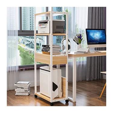 Imagem de KIZQYN Suporte de impressora suporte de impressora móvel multicamadas com rolamento de armazenamento de mesa em pé de chão PC suporte de host prateleira de armazenamento ajustável em rodas impressora de mesa (cor: latão)