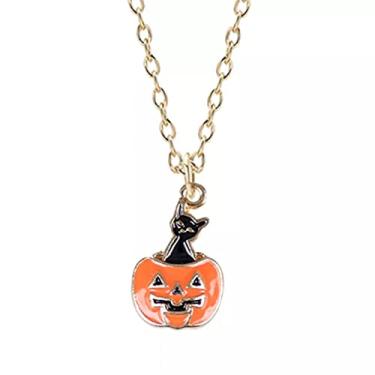 Imagem de CNBPIC Colar Criativo Joias Retro Esmalte Abóbora Cabeça de Gato Cadeia Liga de Zinco Halloween Presente