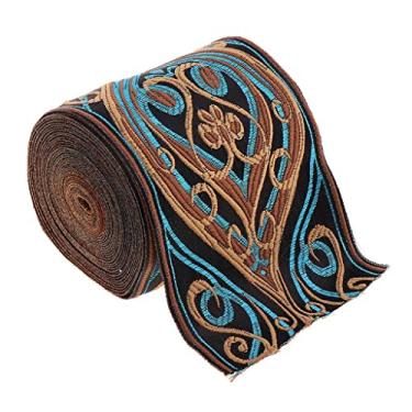 Imagem de Newmind 5 metros Vintage Sari Jacquard Fita Acabamento Borda para Costura Acolchoada Bridal Costumes Drapery Decoração para Casa, Azul - 8 cm