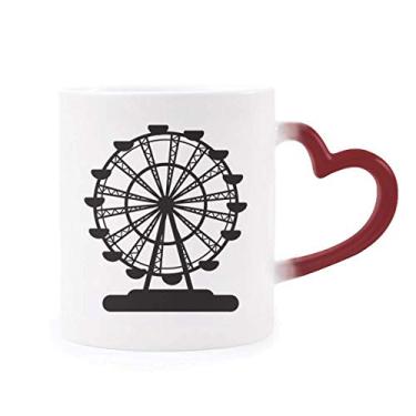 Imagem de Caneca preta de roda-gigante com contorno do parque de diversões sensível ao calor Copo de grés que muda de cor vermelha