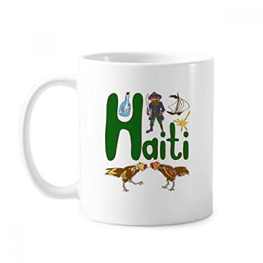 Imagem de Caneca clássica com símbolo nacional do Haiti Caneca de cerâmica branca com alça 350 ml presente