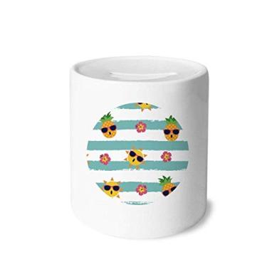 Imagem de DIYthinker Porta-moedas de cerâmica com flor de vidro de abacaxi, presente de cofrinho