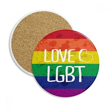 Imagem de Love LGBT Caneca porta-copos de coração com tinta arco-íris, pedra absorvente de proteção de mesa
