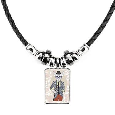 Imagem de DIYthinker Aquarela Roupas Adorável Colar Ilustração Cachorro Joia Torque Pingente de Corda de Couro