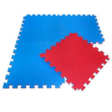 Imagem de Kit Tapete Tatame EVA 4 unidades 100x100x2cm 20mm Dupla Face Azul e Vermelho