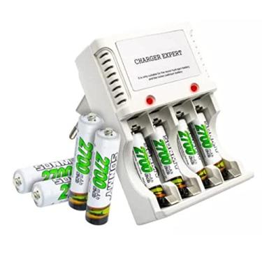 Imagem de Carregador de Pilhas e Baterias 9v Bivolt + 4 Pilhas AAA 2700Mah Recarregáveis Compatível com Controles Smart TV