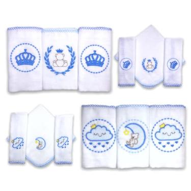 Imagem de Kit 12 Fraldas De Pano Bordadas (6 De Ombro E 6 De Boca) AZUL 1