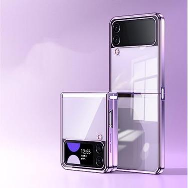 Imagem de Estojo folheado para Samsung Galaxy Z Flip 4 3 5G Fold Fivela Link Transparente Moda Capa Anti-knock Cases, Lavanda, Para Z Flip 3