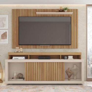 Imagem de Rack com Painel Para TV de até 65 Polegadas 2 Portas Ripado Esmeralda Buriti/Off White
