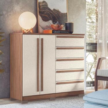 Imagem de Cômoda 5 Gavetas 2 Portas com Pés Malaga Gold Santos Andira