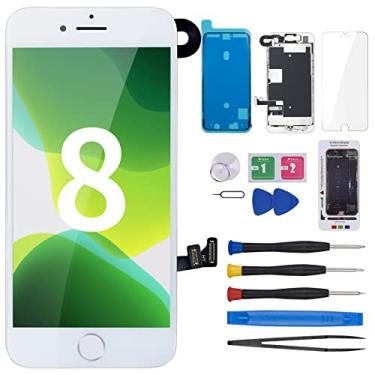 Imagem de CYKJGS Substituição de tela para iPhone 8 com botão Home Branco 11.9 cm para iPhone SE 2nd 2020 Display LCD digitalizador 3D Touch Montagem Completa Ferramentas de reparo com câmera frontal Kit de