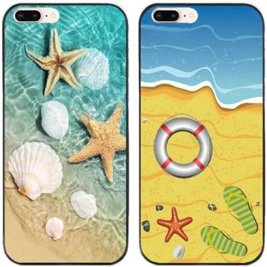 Imagem de 2 peças de capa de telefone traseira de silicone em gel TPU com estampa de estrela do mar concha de praia para Apple iPhone todas as séries (iPhone 7 Plus/iPhone 8 Plus)
