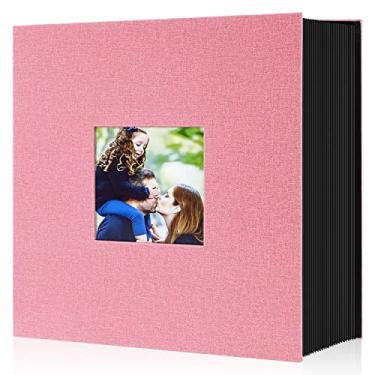 Imagem de Ywlake Álbum de fotos de 10 x 15 cm com 600 bolsos, capa de linho grandes álbuns de fotos comporta 600 fotos horizontais e verticais, rosa