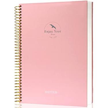 Imagem de Caderno espiral de notas em grade de pontos 8,5 x 11 Caderno de papel pontilhado grande 210 páginas Caderno espiral para homens e mulheres, rosa