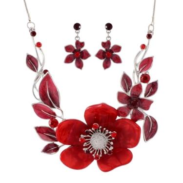 Imagem de Mycitta Conjunto de joias volumosas vintage retrô flor de folha floral geométrico boêmio boho babador colar conjunto de brincos moda bijuteria para mulheres meninas festa de casamento formatura , Resina Zinco, Zircônia cúbica