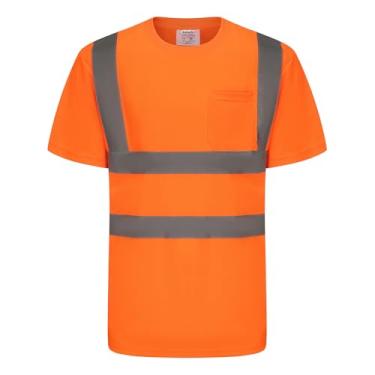 Imagem de wefeyuv Camisetas masculinas de alta visibilidade resistentes de manga longa refletiva de segurança para manga curta, Laranja, XXG