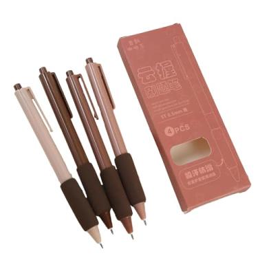 Imagem de Joucien 4 peças/caixa - caneta esponja de 0,5 mm, caneta neutra de pressão, secagem rápida, caneta neutra preta lisa - cor café (pacote com quatro)