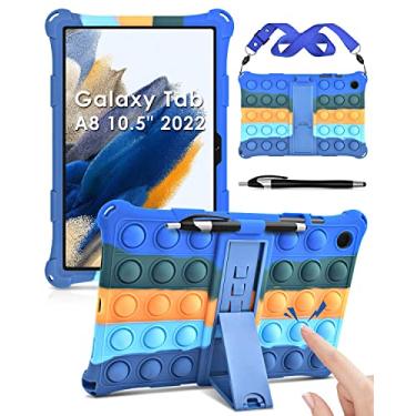 Imagem de DETUOSI Capa de silicone para Samsung Galaxy Tab A8 10,5 polegadas versão 2022, capa protetora para Galaxy Tab A8 10,5 com alça e caneta Stylus, capa leve e fina para SM-X200/X205, azul escuro