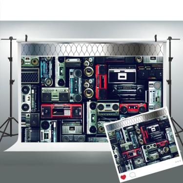 Imagem de Parede vintage de rádio Boombox pano de fundo 2,1 x 1,5 m disco retrô estilo anos 80 fotografia fundo nostálgico antigo amplificador música áudio baixo alto-falante foto adereços BJMYLU1037