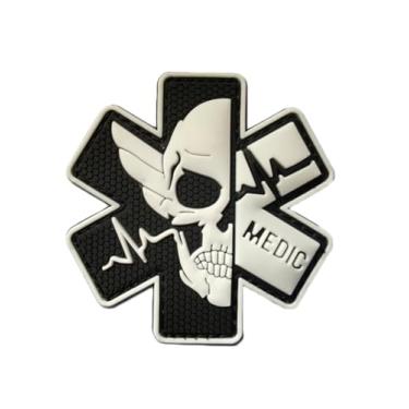 Imagem de Ruoming Ruoming 3 peças etiqueta de emergência 3D divertido crachá gancho e laço prendedor de borracha PVC tático desenho militar patch acessórios DIY (crânio 1)