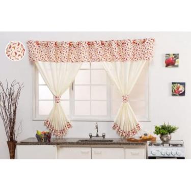 Imagem de Cortina De Cozinha 4,00x1,40 Com Bando Gourmet Várias Cores Varão Simp