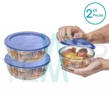 Imagem de Kit 2 Potes Tigela Saladeira de Vidro com Tampa Plástica Oceani 600ml 