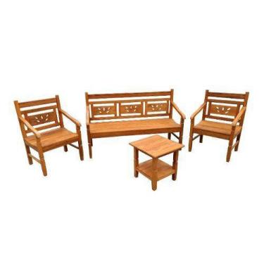 Imagem de Conjunto De Bancos E Mesa De Centro Folhagens em Madeira de Demolição 