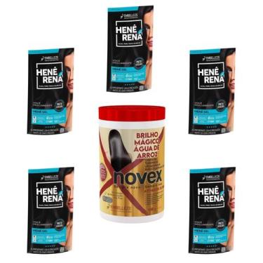 Imagem de Hene Em Gel Rena Preto Azulado 05x180gr Pouch+Brilho Magico Agua Arroz