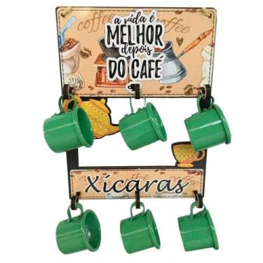 Imagem de Suporte Decorativo com 6 Canecas de Café - Chá em Alumínio - Verde - R