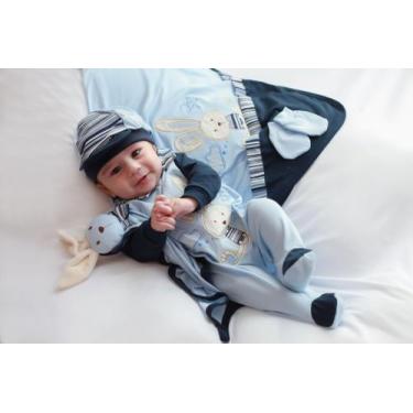 Imagem de Saida Maternidade Bebe de malha animais Menino - PEQUENO ANJO, azulbeb