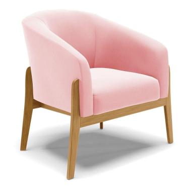 Imagem de Cadeira Sala De Jantar Base De Madeira Stella Suede D03 - D`rossi Cor Rosa Bebê