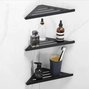 Imagem de 2 Suporte Porta Shampoo P/ Banheiro De Canto Preto - L M INOVA DECOR
