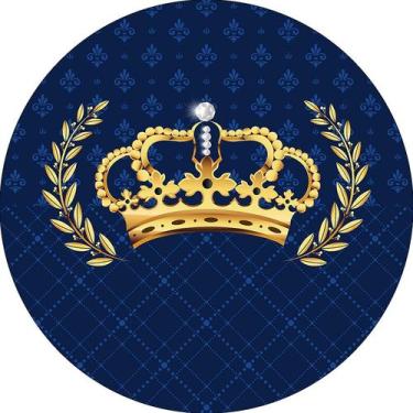 Imagem de Painel De Festa Redondo 1,50x1,50 - Coroa Realeza Folhagem Azul Escuro