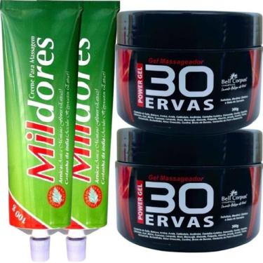 Imagem de Kit 2 Gel 30 Ervas Power 300g + 2 Creme Para Massagem Mil Dores 100g -