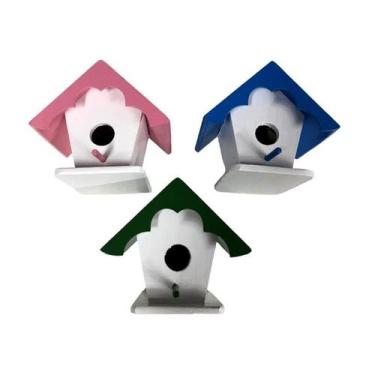 Imagem de Casinha Telhado Madeira (3un) - Cia dos Ninhos, Rosa/Azul/Verde