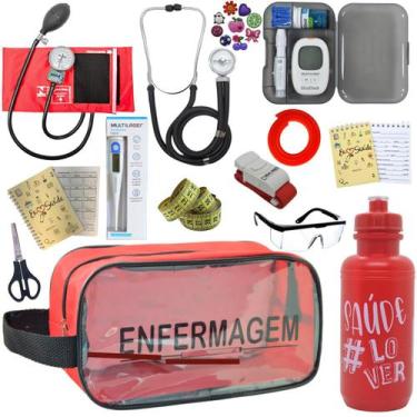 Imagem de Kit Enfermagem Aparelho Pressao Esteto Medidor Glicose Transparente En