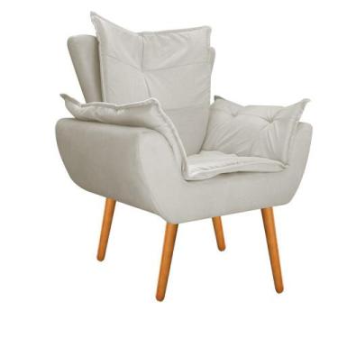 Imagem de Poltrona Decorativa Fenzzi Pés Palito Mel Sala de Espera Suede Bege - 