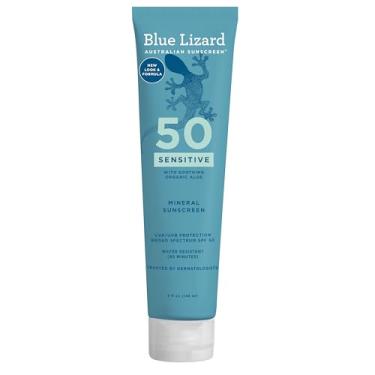 Imagem de BLUE LIZARD Protetor solar mineral sensível com óxido de zinco 50 + proteção UVAUVB resistente à água com tecnologia Smart Cap sem fragrância, sensível, FPS 50 – tubo, sem cheiro, 150 ml