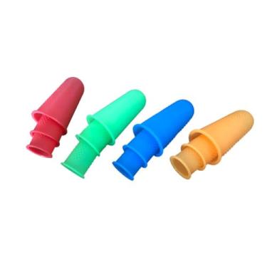 Imagem de EYAKEG Protetores de dedo de pistola de cola quente, 12 peças, protetor de dedo de dedal de silicone para cola quente, azul, vermelho, verde, laranja