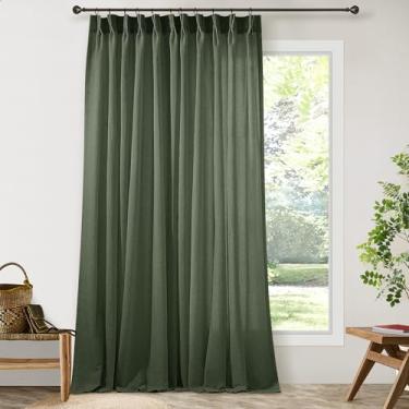 Imagem de Cortinas plissadas de linho verde-oliva 250 cm de largura para divisória de sala de estar, filtragem de luz, semitransparente, privacidade, cortinas extralargas para portas deslizantes e varandas 72 x