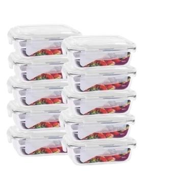 Imagem de Conjunto 10 Potes de Vidro 640ml Hermético Marmita Fit com Tampa 4 Travas