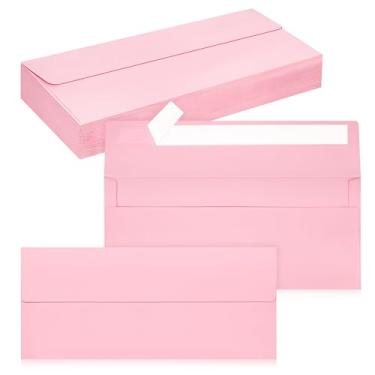 Imagem de Pacote com 50 envelopes empresariais nº 10, envelopes rosa padrão autoselados para envio comercial seguro e jurídico, escritório, cheques, cartas, faturas, 10 x 23 cm