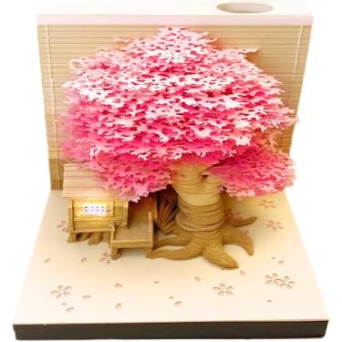 Imagem de Calendário 3D 2025, calendário da casa da árvore 2025, bloco de notas de arte 3D, bloco de notas de entalhe faça você mesmo, para decoração de escritório em casa, presente de Natal (rosa)