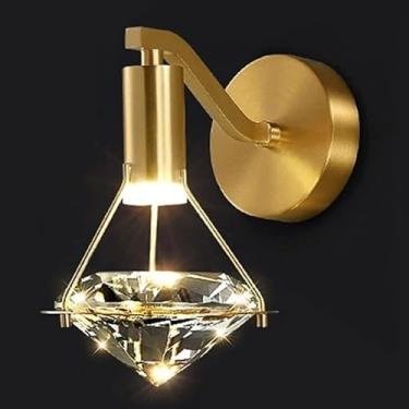 Imagem de Luminárias de parede de cristal de latão de 9,4 pol. de meados do século, fonte de luz LED de 3 W, arandelas de parede, iluminação de três tons, parede de fundo, sala de estar, luz de parede