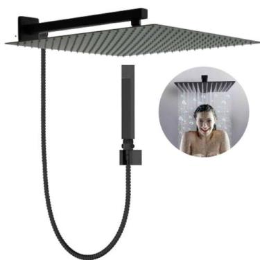 Imagem de Ducha Chuveiro 30X30 Preto Fosco Inox Completo Com Desviador - Deckcas