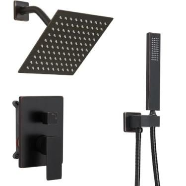 Imagem de annazom Conjunto de Torneira de Chuveiro de Chuva de Bronze Esfregado A Óleo Sistema de Chuveiro Cabeça de Chuveiro Quadrada de 8" com Chuveiro de Mão, Chuveiro Em Cascata, Kits de ()